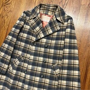 Vintage 1980's Pendleton Women's Tan Plaid Virgin Wool Long Coat Approx M/L